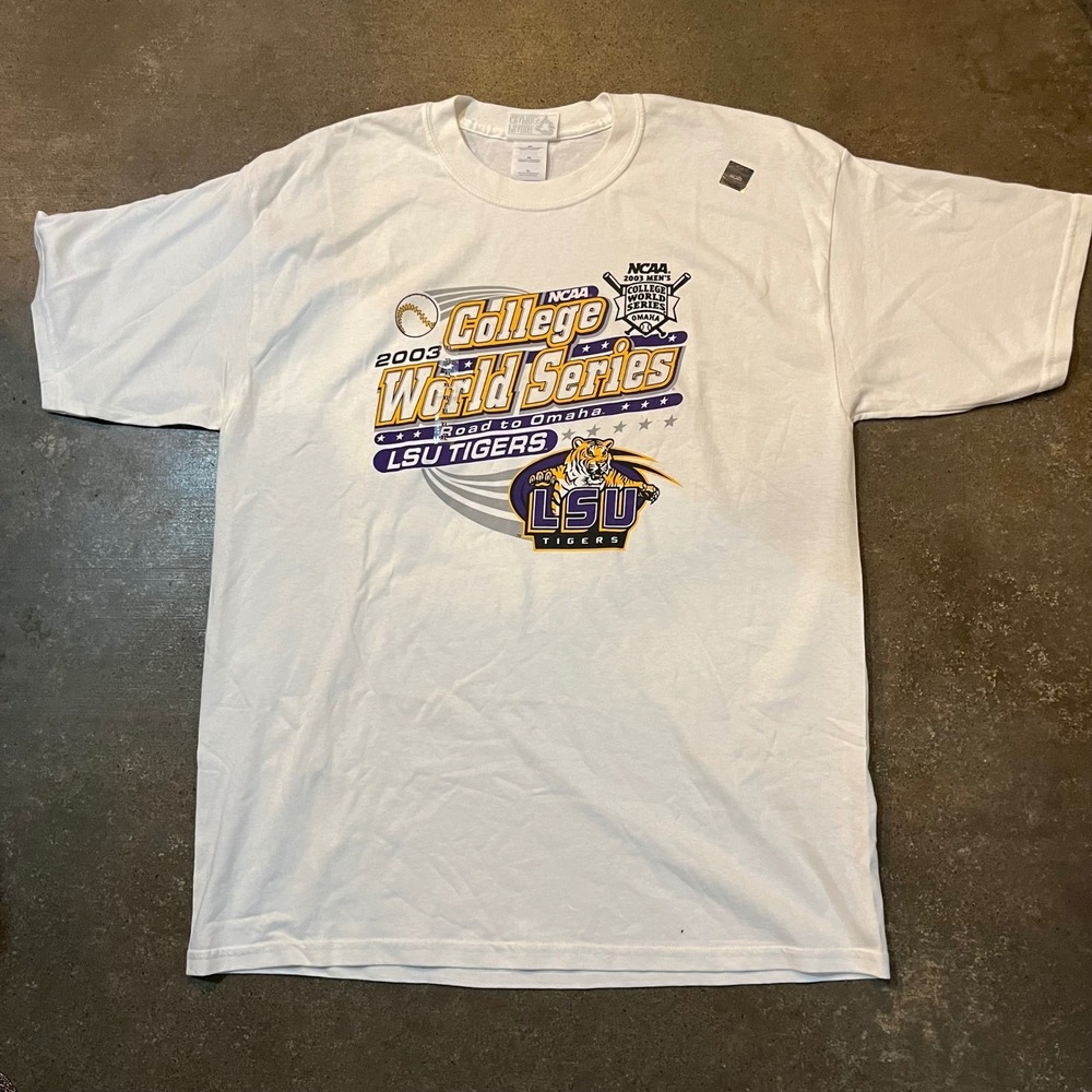 Vintage LSU Tigers Shirt Men XL College World Series Road‎ to Omaha Deadstock